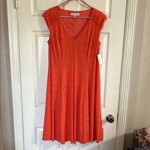 Orange Midi Sundress with Flutter Cap Sleeves and V-Neck